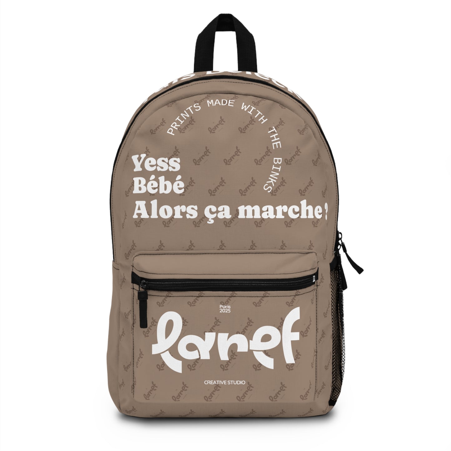 Sac à dos humoristique "Yes bébé alors ça marche ?" reprenant les plus grande référence de france